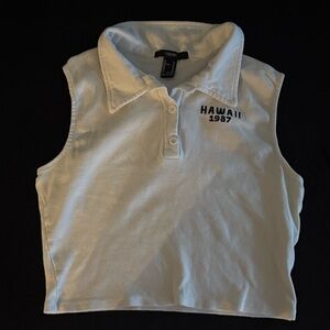 Forever 21 White Sleeveless Polo Tank with Hawaii 1987 Embroidery Size XS
